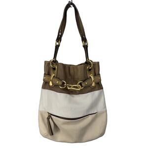 B Makowsky Hobo Bag Womens Medium Cream Tri Color Leather Hardware